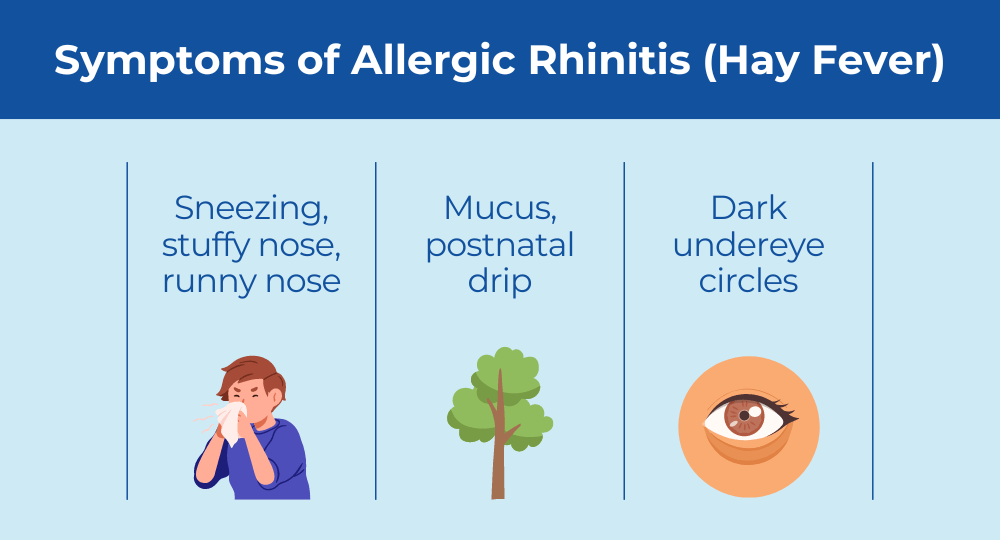 symptoms of hay fever - runny nose, mucus, dark eyes