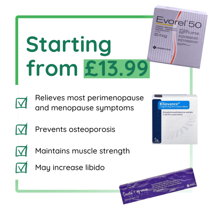 hormone replacement therapy starting from £13.99 - buy HRT